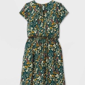 A New Day Green Floral Cinched Waist Dress large